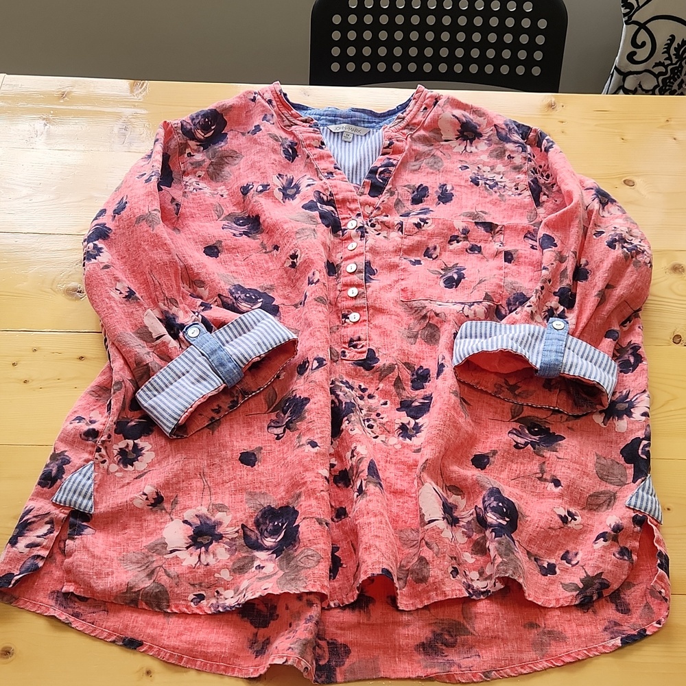 John Mark Tunic Top Women Size 1X Linen V Neck Button Cottagecore Hippie Boho - Picture 14 of 17